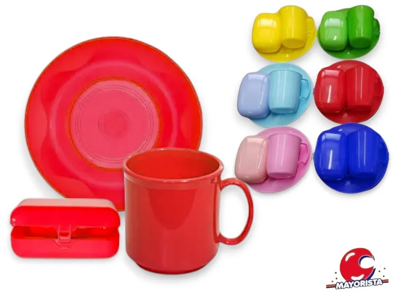 [7792398002041] SET DE TAZA, PLATO Y JABONERA VS COLORES TB2045 - TACAMAN