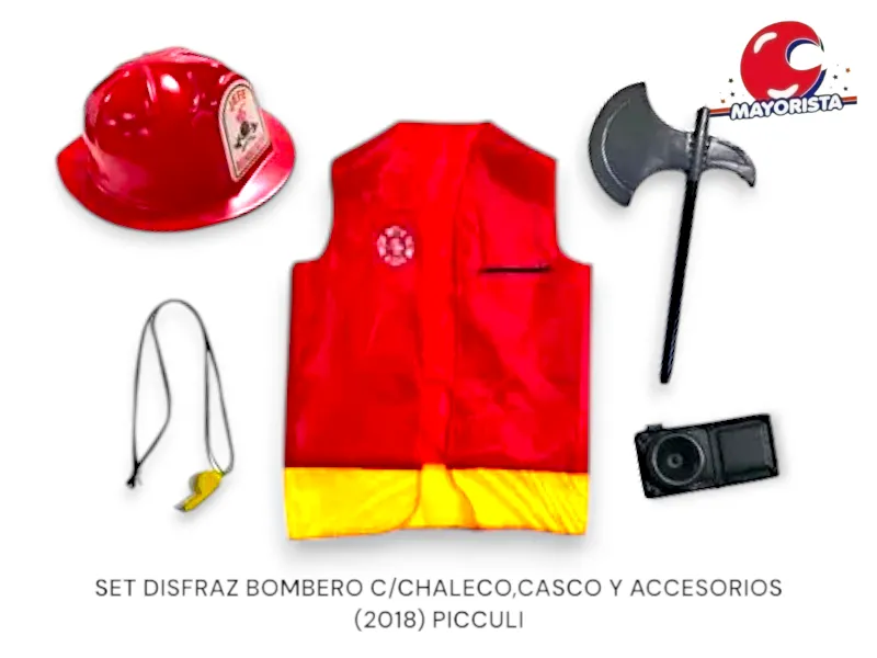 SET DISFRAZ BOMBERO C/CHALECO,CASCO Y ACCESORIOS (2018) PICCULI