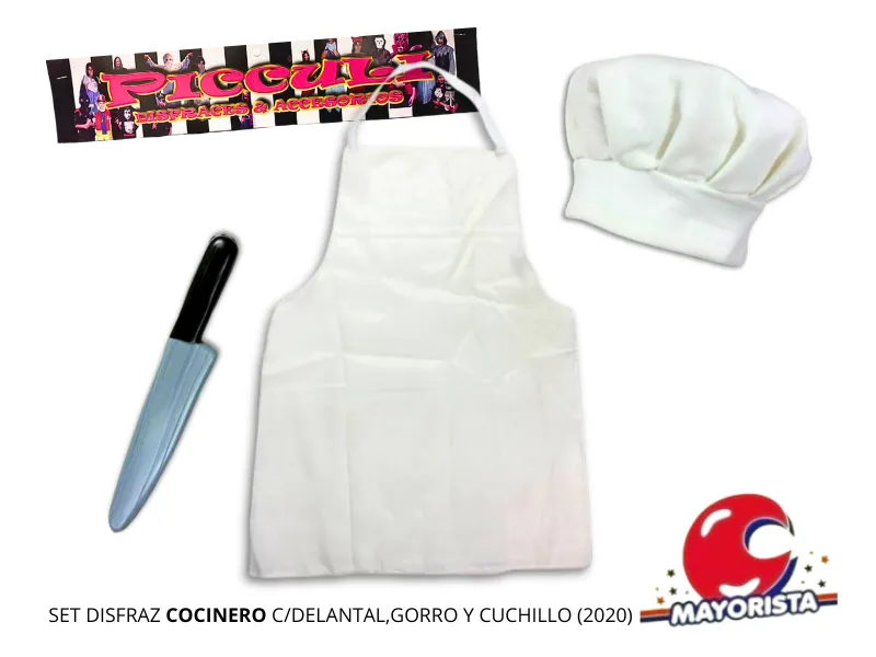 SET DISFRAZ COCINERO C/DELANTAL,GORRO Y CUCHILLO (2020) PICCULI