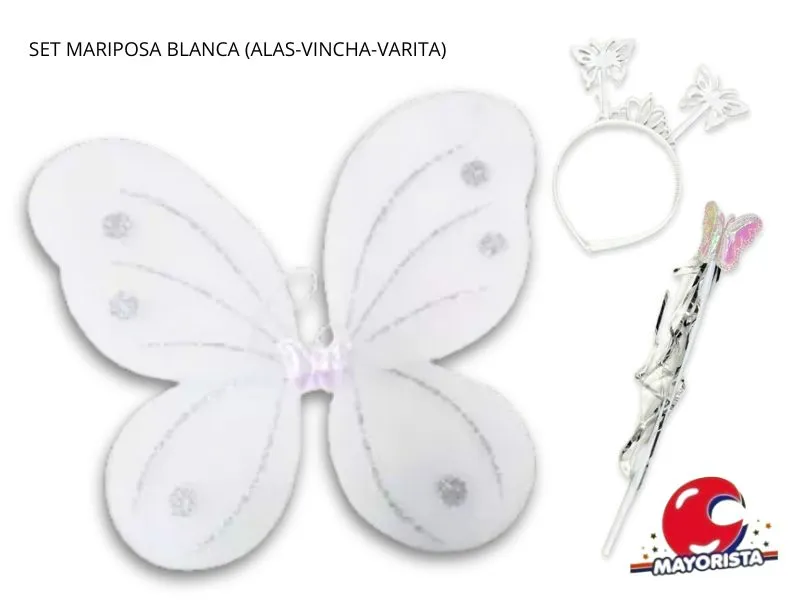 [1017] SET MARIPOSA BLANCA (ALAS-VINCHA-VARITA) YJ0409 - YJ IMPORT