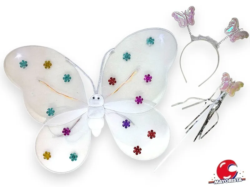 [1017] SET MARIPOSA BLANCA (ALAS-VINCHA-VARITA) YJ0409 - YJ IMPORT