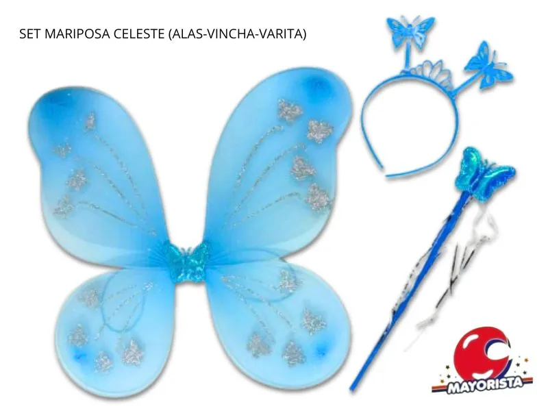 SET MARIPOSA CELESTE (ALAS-VINCHA-VARITA) YJ0409 - YJ IMPORT