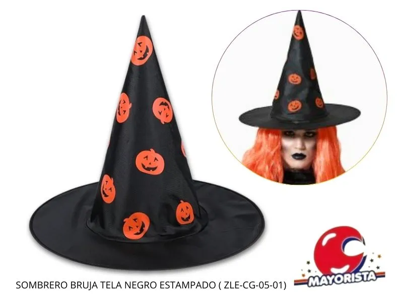 [2367] SOMBRERO BRUJA TELA NEGRO ESTAMPADO (ZLE-CG-05-01) ERIK