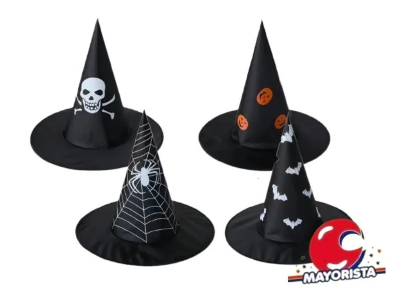 [2367] SOMBRERO BRUJA TELA NEGRO ESTAMPADO (ZLE-CG-05-01) ERIK