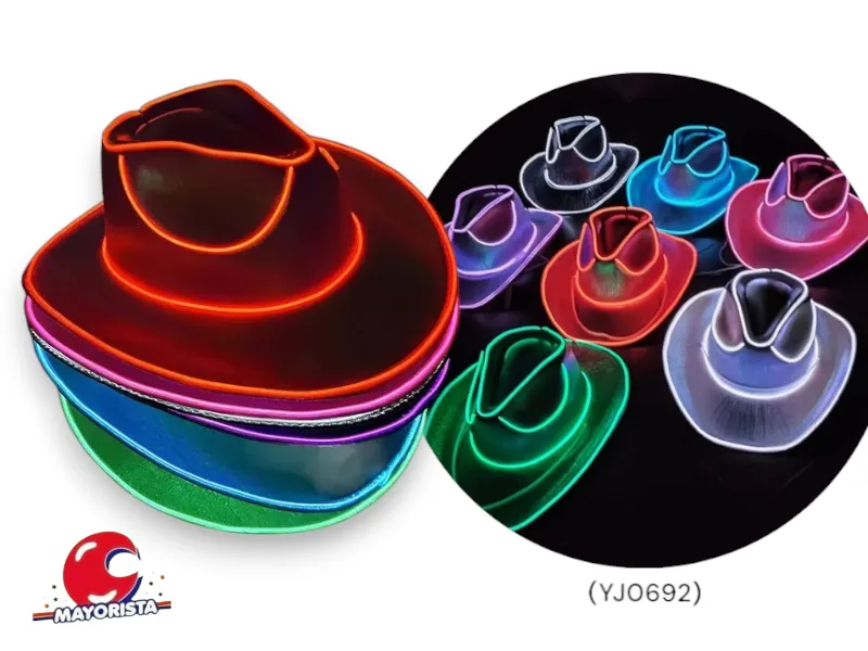 [8034107005653] SOMBRERO COWBOY TRANSPARENTE C/LUZ HILO LED (YJ0692) YJ IMPORT
