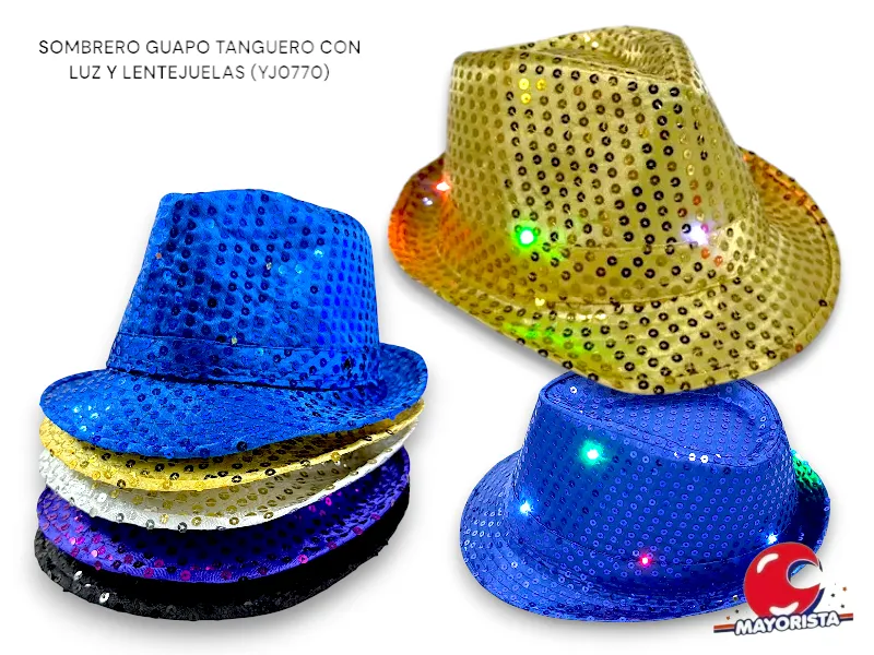 [7890] SOMBRERO GUAPO TANGUERO CON LUZ Y LENTEJUELAS (YJ0770) YJ IMPORT
