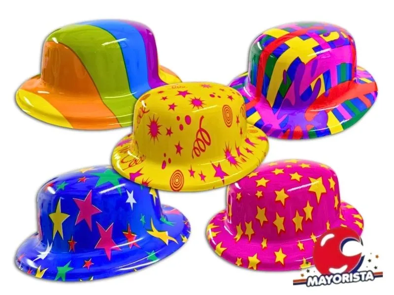 [5291] SOMBRERO PLASTICO BOMBIN BRILLOSO MULTICOLOR VS MODELOS (ILC-Y200) - LCOST