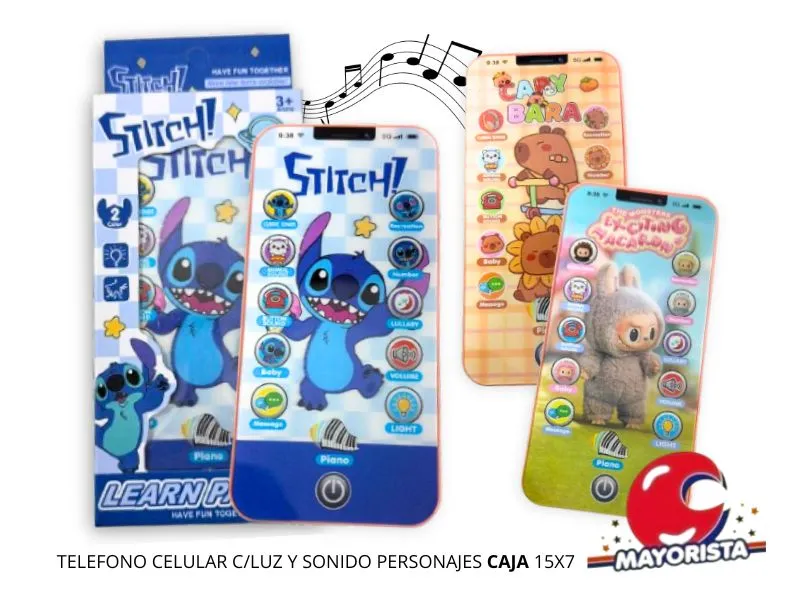 TELEFONO CELULAR C/LUZ Y SONIDO PERSONAJES VARIOS CAJA 15X7 - SOL