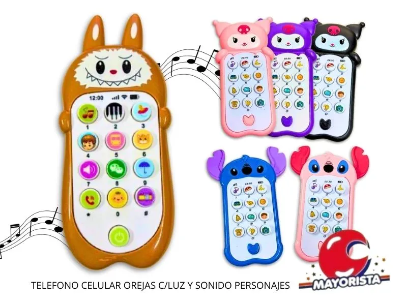 TELEFONO CELULAR OREJAS C/LUZ Y SONIDO PERSONAJES VARIOS - SOL