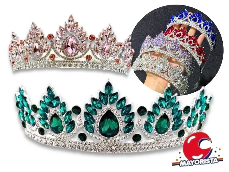 [6994107000152] TIARA METAL 16,5X6,5 CON ENCASTRE DIAMANTES COLORES (YJ0015) YJ IMPORT