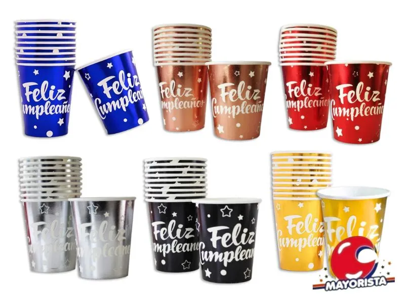 [8048] VASOS METALIZADOS X 10 FELIZ CUMPLE VS COLORES (ZLE-CDE-07-01) ERIK