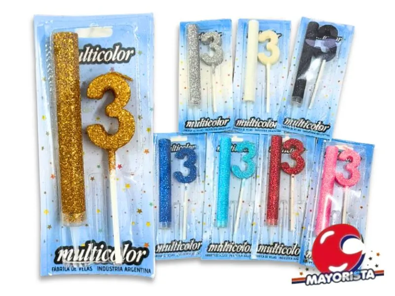 [6000] VELA MEDIANA 3 + BENGALA C/GIBRE BLISTER VARIOS COLORES - VELAS MULTICOLOR