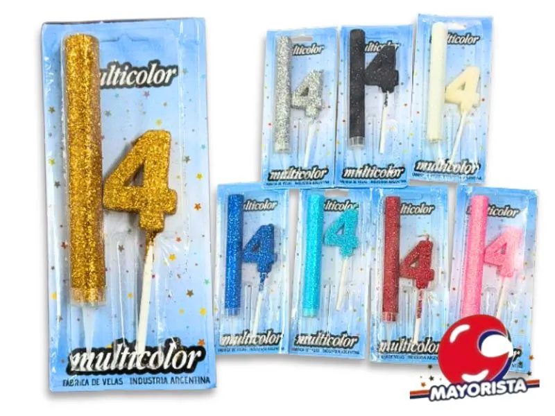 [6009] VELA MEDIANA 4 + BENGALA C/GIBRE BLISTER VARIOS COLORES - VELAS MULTICOLOR