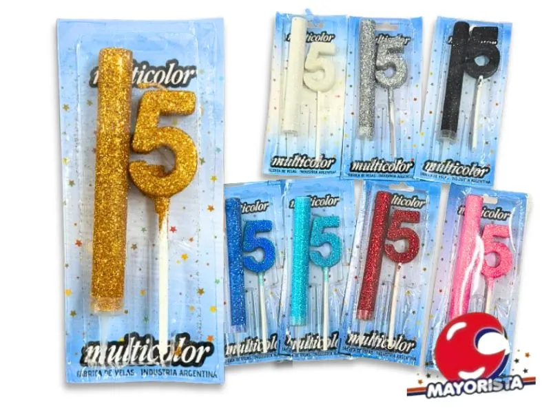 [6046] VELA MEDIANA 5 + BENGALA C/GIBRE BLISTER VARIOS COLORES - VELAS MULTICOLOR