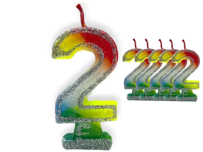 VELA NUMEROTE 2 MULTICOLOR C/GIBRE X 1 (X10) - VELAS MULTICOLOR