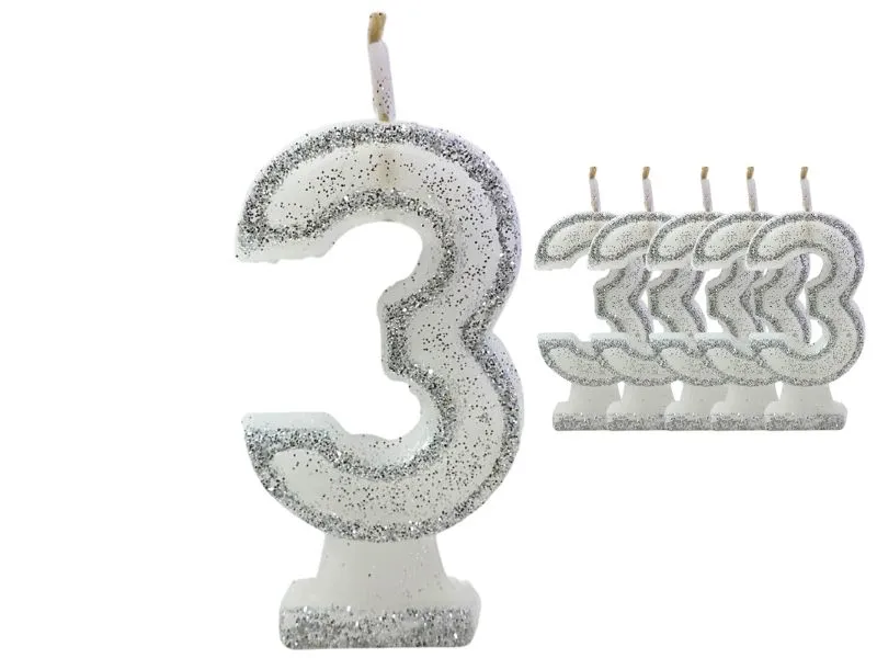 [1446] VELA NUMEROTE 3 BLANCA C/GIBRE X 1 (X10) - VELAS MULTICOLOR