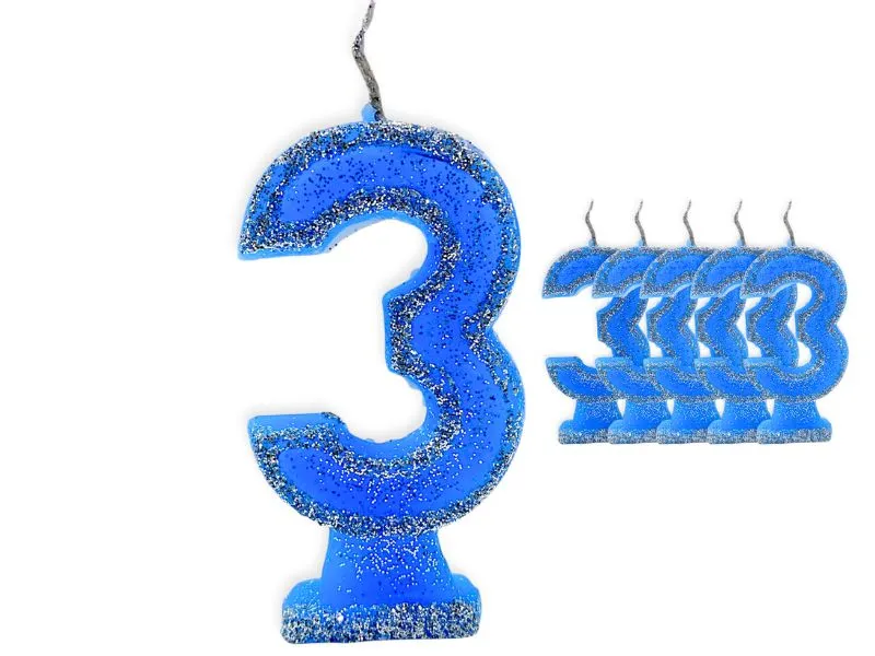 [1424] VELA NUMEROTE 3 CELESTE C/GIBRE X 1 (X10) - VELAS MULTICOLOR