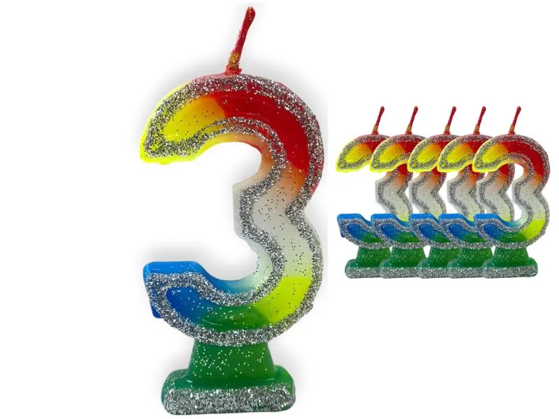 [2002] VELA NUMEROTE 3 MULTICOLOR C/GIBRE X 1 (X10) - VELAS MULTICOLOR