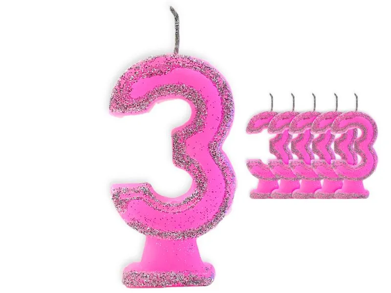 [1406] VELA NUMEROTE 3 ROSA C/GIBRE X 1 (X10) - VELAS MULTICOLOR