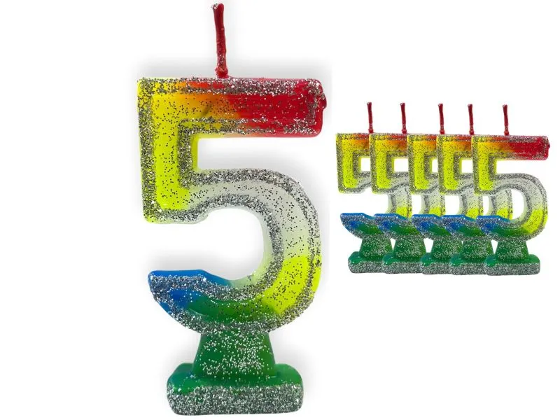 [2020] VELA NUMEROTE 5 MULTICOLOR C/GIBRE X 1 (X10) - VELAS MULTICOLOR