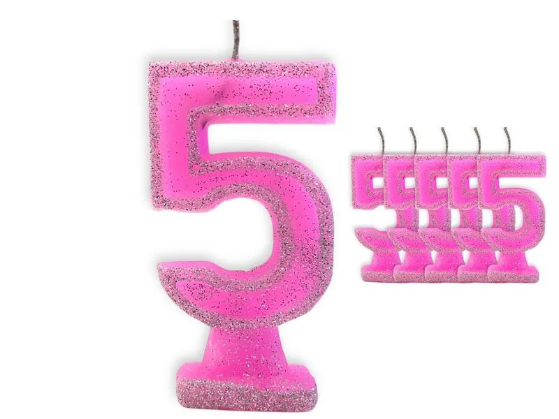 [1408] VELA NUMEROTE 5 ROSA C/GIBRE X 1 (X10) - VELAS MULTICOLOR
