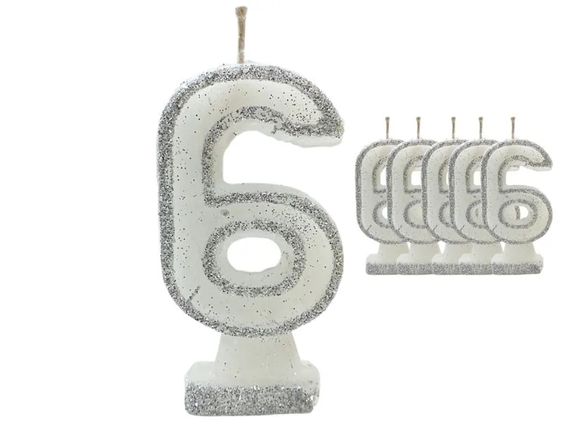[1458] VELA NUMEROTE 6 BLANCA C/GIBRE X 1 (X10) - VELAS MULTICOLOR