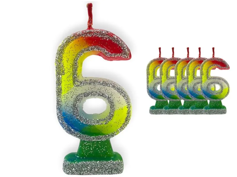 [2025] VELA NUMEROTE 6 MULTICOLOR C/GIBRE X 1 (X10) - VELAS MULTICOLOR