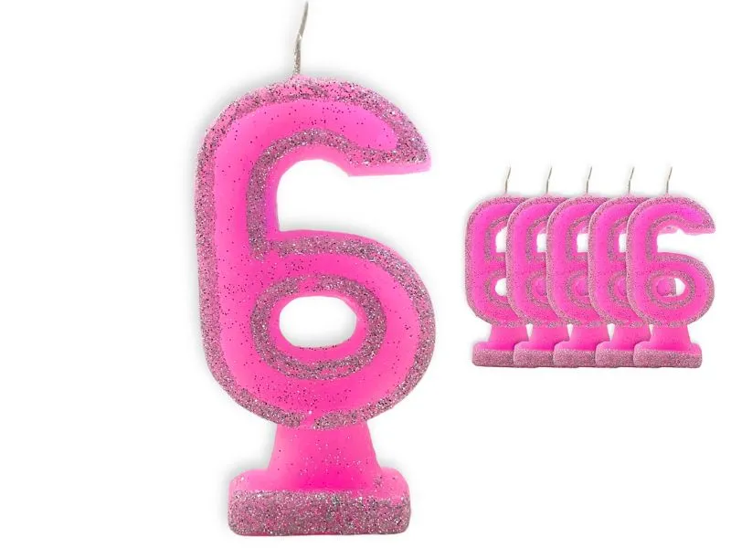 [1410] VELA NUMEROTE 6 ROSA C/GIBRE X 1 (X10) - VELAS MULTICOLOR