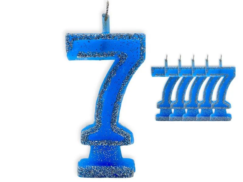 VELA NUMEROTE 7 CELESTE C/GIBRE X 1 (X10) - VELAS MULTICOLOR