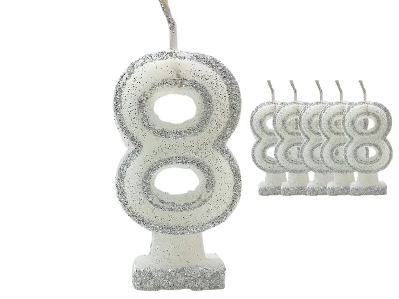 [1462] VELA NUMEROTE 8 BLANCA C/GIBRE X 1 (X10) - VELAS MULTICOLOR