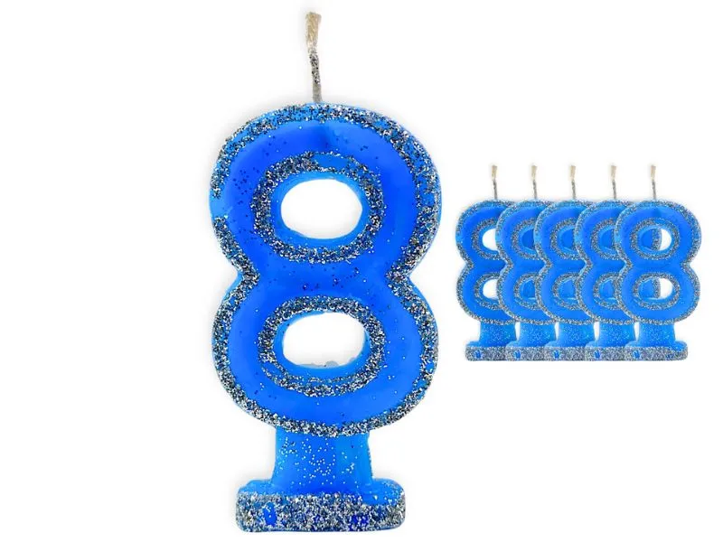 [1435] VELA NUMEROTE 8 CELESTE C/GIBRE X 1 (X10) - VELAS MULTICOLOR