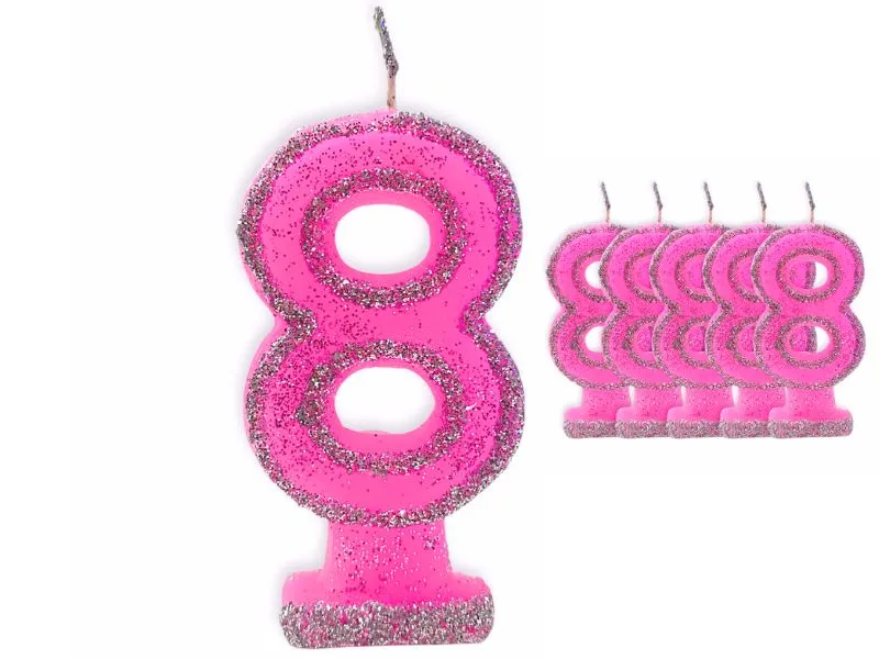 [1415] VELA NUMEROTE 8 ROSA C/GIBRE X 1 (X10) - VELAS MULTICOLOR
