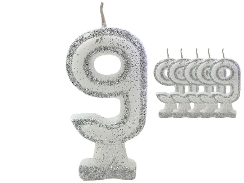 [1465] VELA NUMEROTE 9 BLANCA C/GIBRE X 1 (X10) - VELAS MULTICOLOR