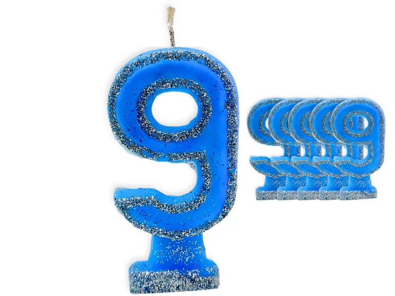 [1436] VELA NUMEROTE 9 CELESTE C/GIBRE X 1 (X10) - VELAS MULTICOLOR