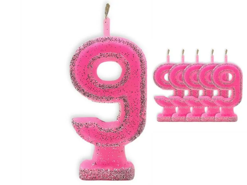 [1417] VELA NUMEROTE 9 ROSA C/GIBRE X 1 (X10) - VELAS MULTICOLOR