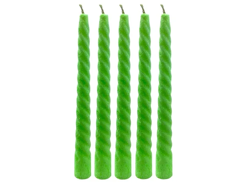 VELA TORNEADA C/BRILLO VERDE MANZANA X 10 - VELAS MULTICOLOR