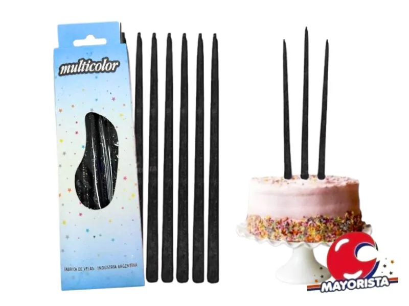 [8543] VELAS FINITAS X 15 NEGRA C/BRILLO AMERICANA (25) - VELAS MULTICOLOR