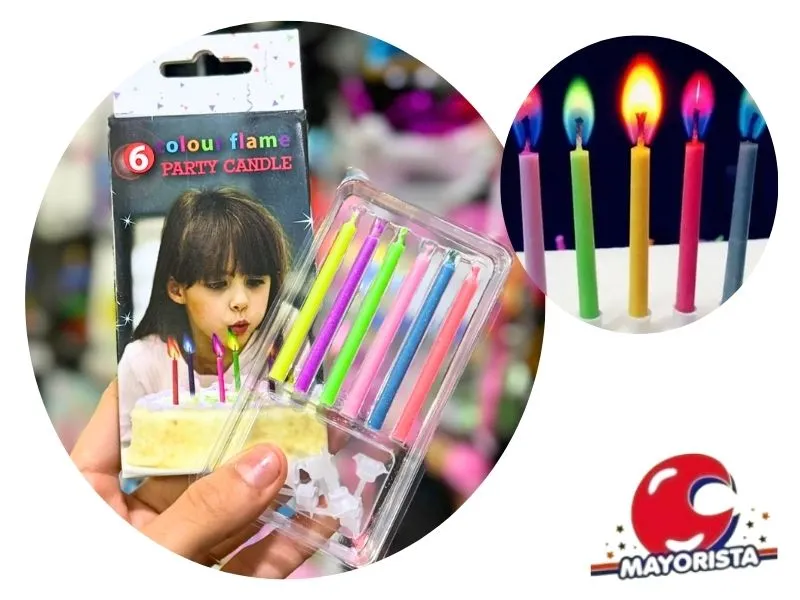 [6902025054409] VELAS X 6 LLAMA DE COLORES 6CM EN CAJA PARTY CANDLE (DIS05-44) ARDITEX
