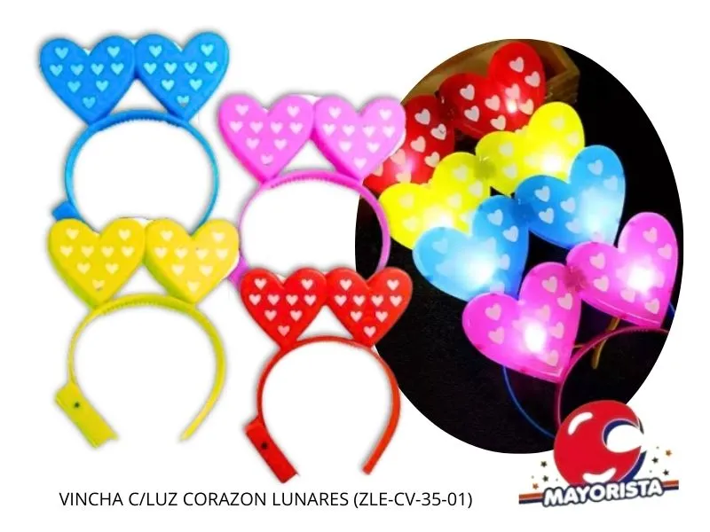 VINCHA C/LUZ PLASTICA CORAZON LUNARES (ZLE-CV-35-01) ERIK