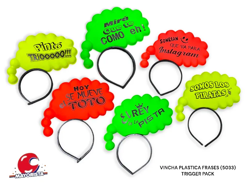 [371877050336] VINCHA PLASTICA FRASES (5033) TRIGGER PACK