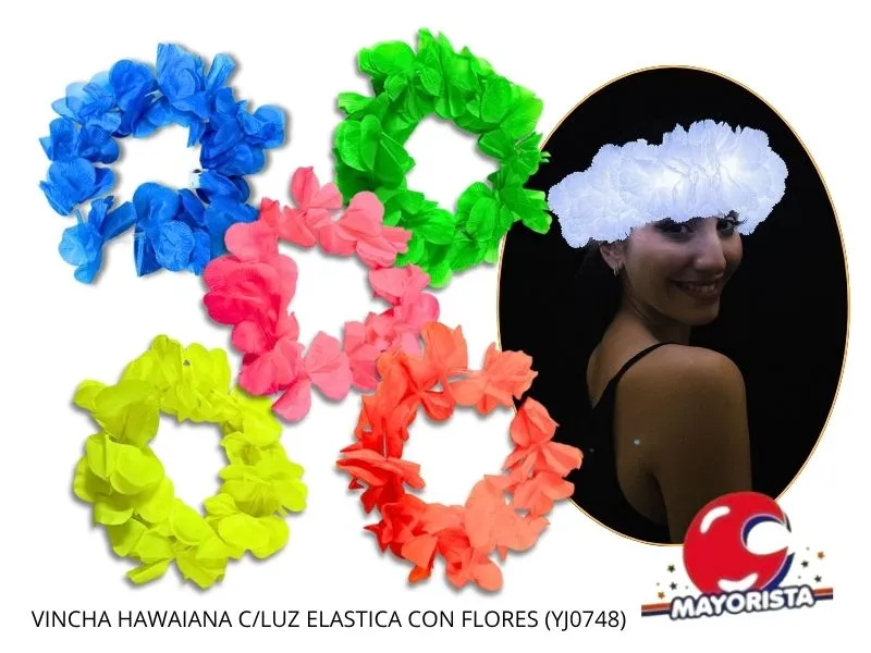 [8034107006216] VINCHA HAWAIANA C/LUZ ELASTICA CON FLORES (YJ0748) YJ IMPORT
