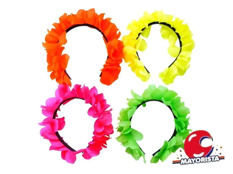 VINCHA HAWAIANA RIGIDA CON FLORES FLUO (YJ0601/YJ0611) YJ IMPORT