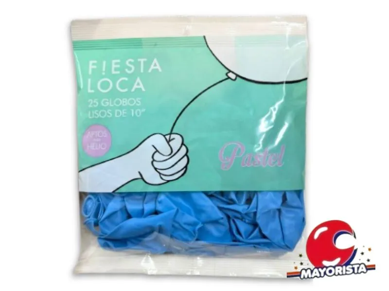 [7791014121661] GLOBOS 10 X 25 PASTEL CELESTE - FIESTA LOCA