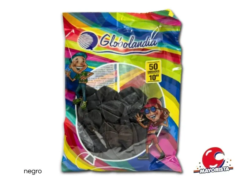 GLOBOS 10 X 50 LISO STANDARD NEGRO - GLOBOLANDIA