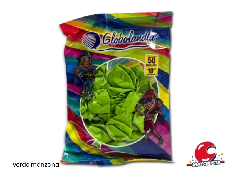 GLOBOS 10 X 50 LISO STANDARD VERDE MANZANA - GLOBOLANDIA