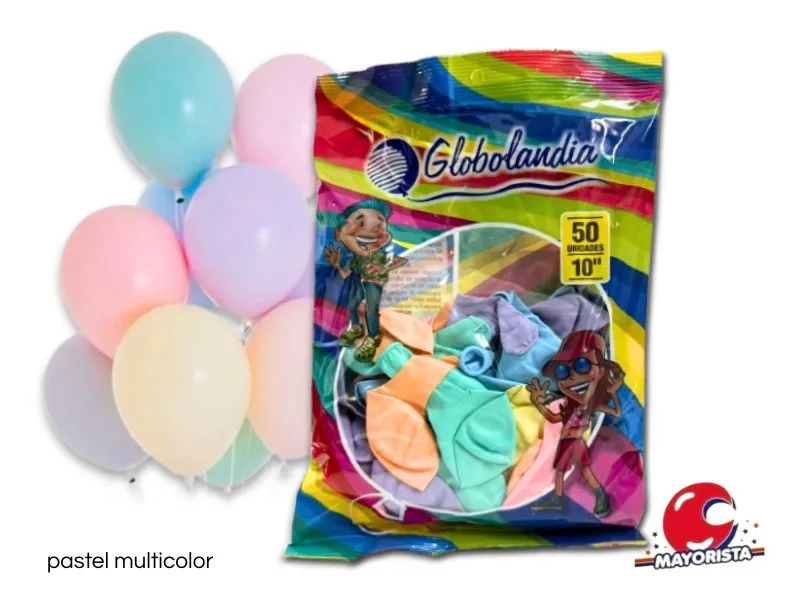 GLOBOS 10 X 50 PASTEL MULTICOLOR - GLOBOLANDIA