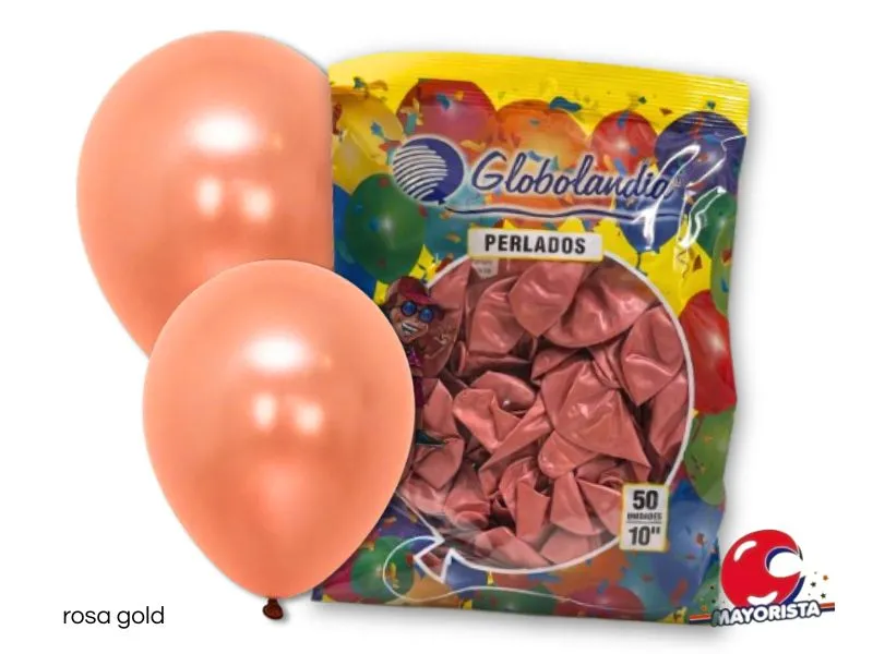 [7798109602104] GLOBOS 10 X 50 PERLADO ROSA GOLD - GLOBOLANDIA