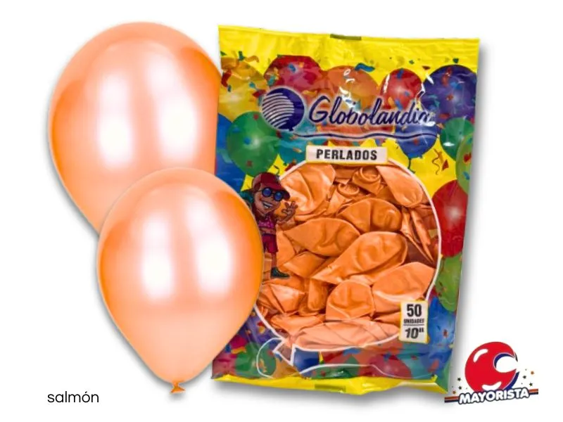 GLOBOS 10 X 50 PERLADO SALMON - GLOBOLANDIA