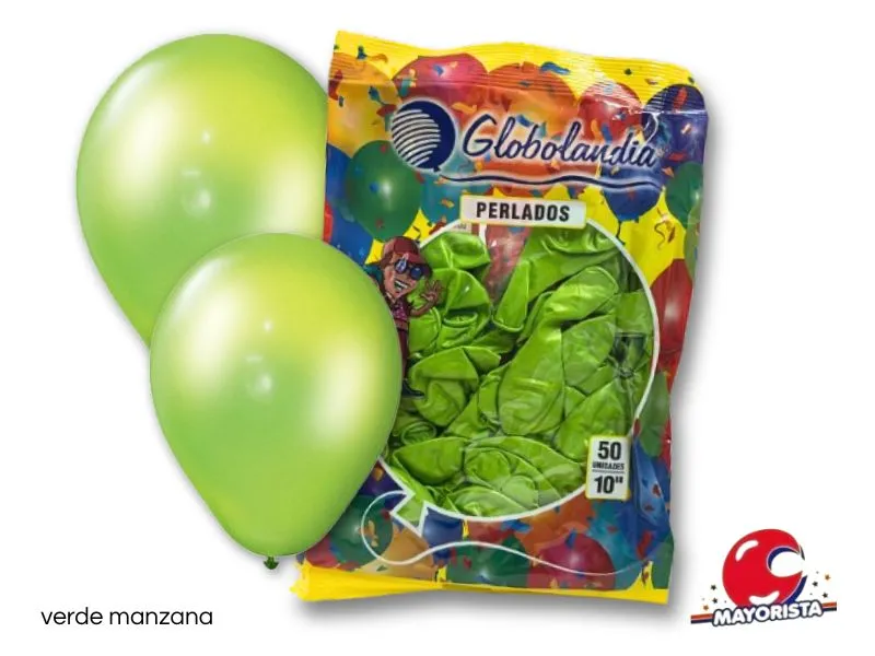 GLOBOS 10 X 50 PERLADO VERDE MANZANA - GLOBOLANDIA