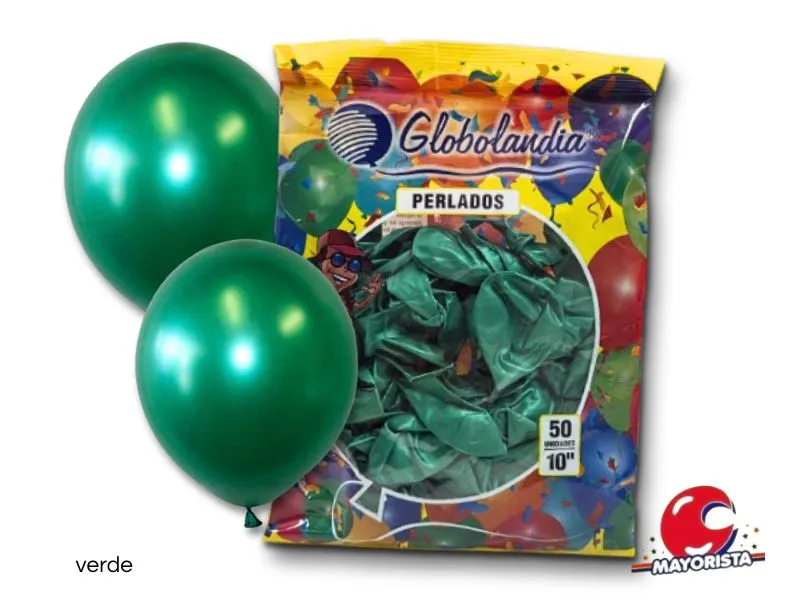 GLOBOS 10 X 50 PERLADO VERDE OSCURO - GLOBOLANDIA